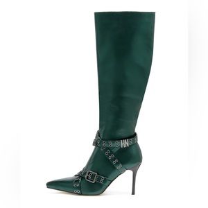 NIIHAI forest green metallic stiletto tall boots